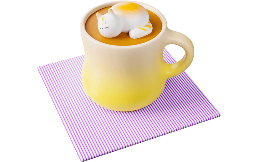 元素 Blender立体 紫橙色 3D 猫糖漂浮糖咖啡奶茶
