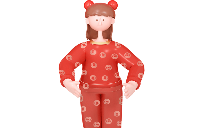 C4D红色喜庆古风女孩3D元素