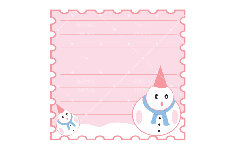 小清新粉色雪人边框纹理信纸素材