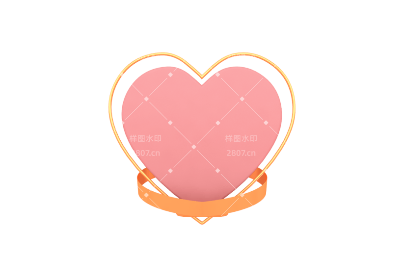 元素C4D立体粉色简约爱心优惠券