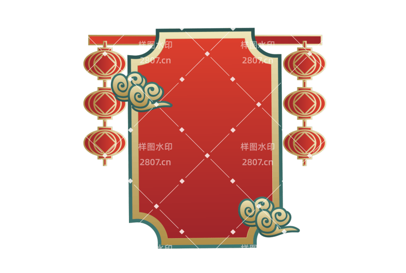 红灯笼祥云国潮边框矢量图