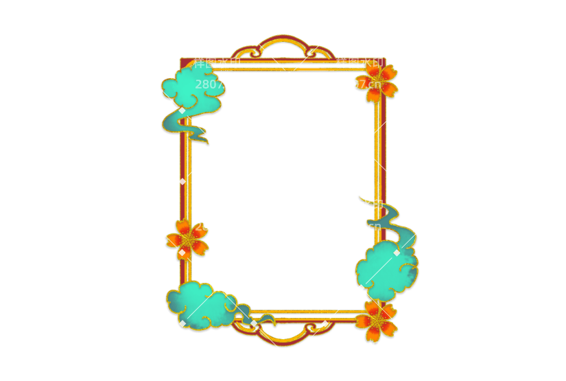 国潮烫金花朵祥云边框
