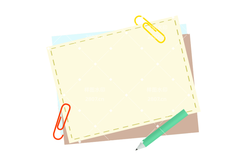 手绘创意便贴纸文具边框插画