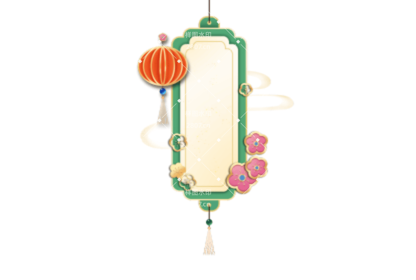 中国风手绘金边梅花灯笼边框