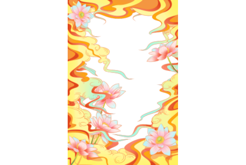 国潮手绘云纹云雾荷花莲花插画元素中国风