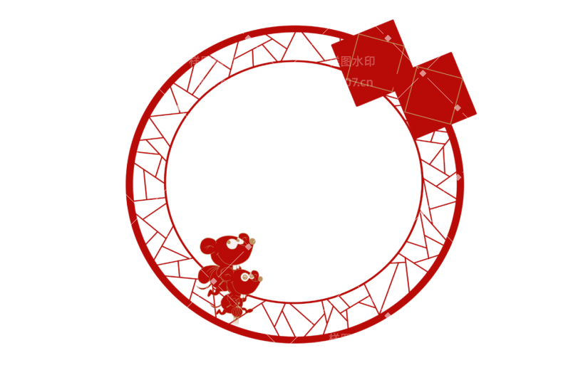 元素中国风新年边框一只背着钱袋的老鼠一只提着灯笼的老鼠