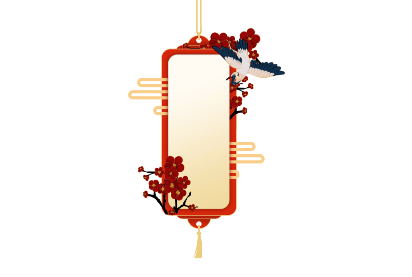 简约时尚梅花鹤民族风边框元素