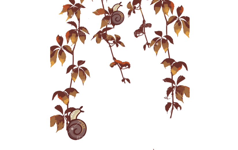 元素小清新复古风立秋爬山虎上的蜗牛插画元素