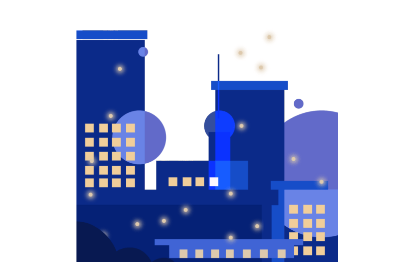 元素扁平风夜晚城市插画元素