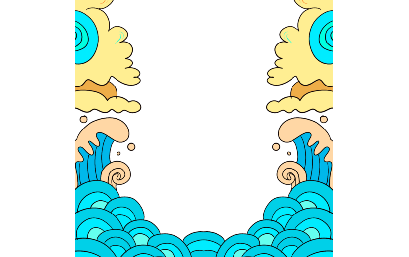 元素国潮风边框海浪插画元素