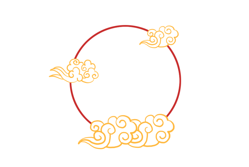 手绘中国风圆形祥云边框插画元素