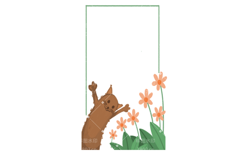 素材卡通小猫花卉边框