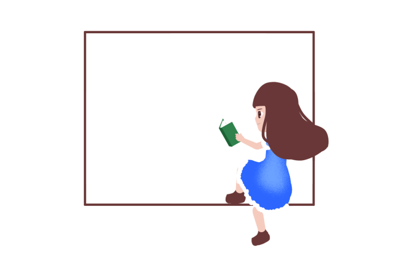 素材卡通女孩人物读书边框装饰