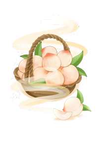 节日元素处暑元素桃子篮子手绘插画写实