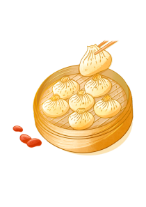 黄色手绘国潮美食小笼包包子元素