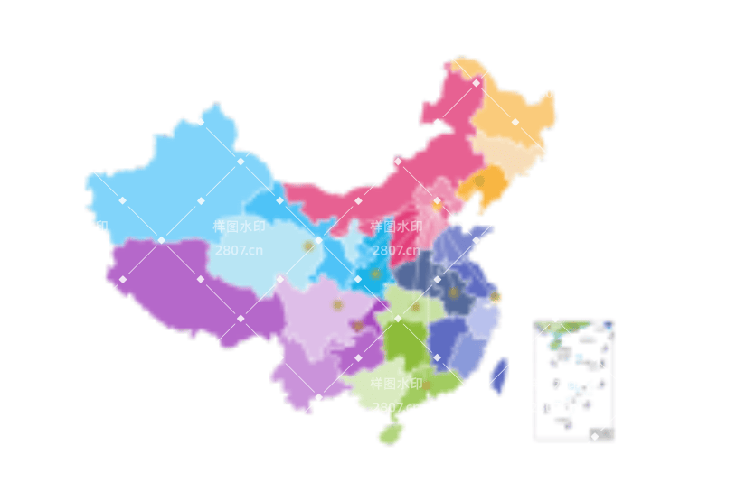 彩色中国行政区域矢量地图