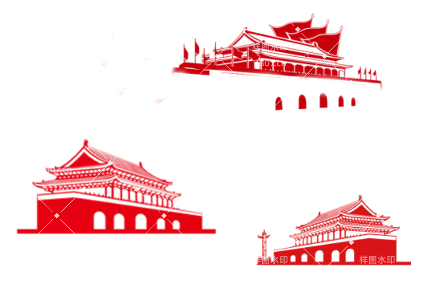 红色质感庄严天安门华表红旗装饰元素