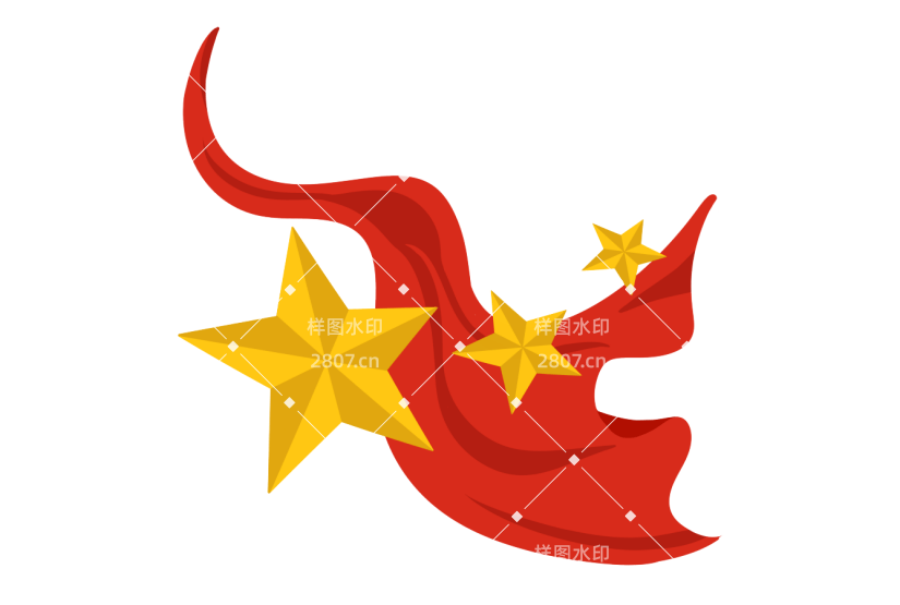 手绘七一建党节星徽红绸插画