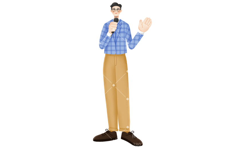 几何扁平纹理风格人物插画-主持人