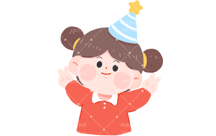 生日祝福女孩可爱无边扁平插画贴纸