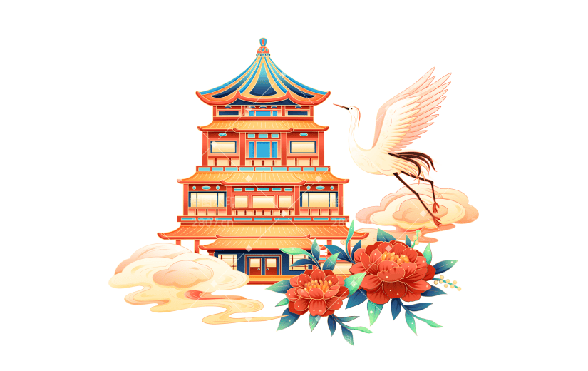 国庆节十一国潮中国风建筑元素素材
