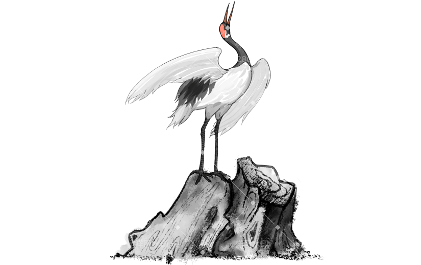 中国风-水墨仙鹤动物元素贴纸4