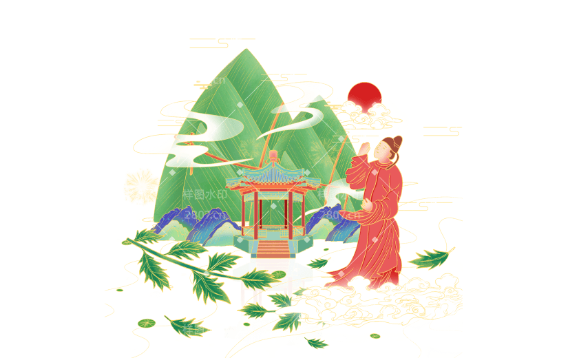 手绘-端午节金边中国风大尺寸贴纸2
