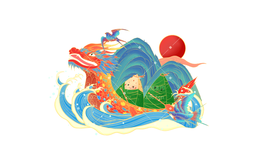 手绘-端午节金边中国风大尺寸贴纸2