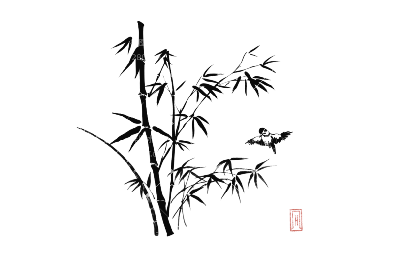 水墨中国风竹子植物元素贴纸6