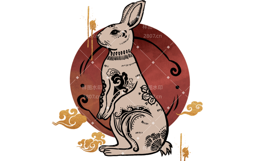 中国风春节兔子剪纸元素贴纸