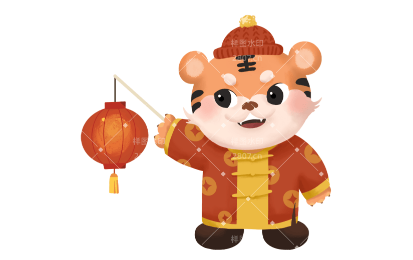 卡通可爱的新年老虎灯笼元素