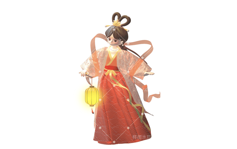中国风中秋节女性元素贴纸