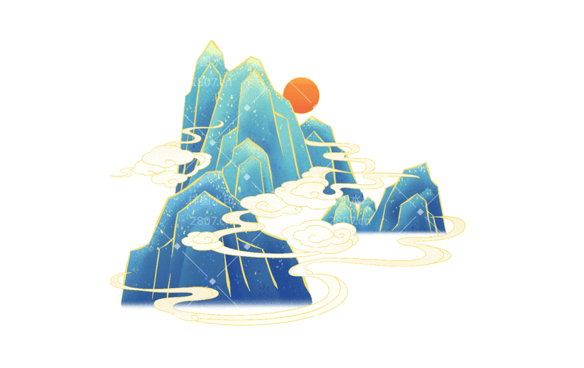 中国风中式国潮插画山水元素素材