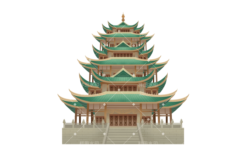 中国风-手绘传统建筑-塔