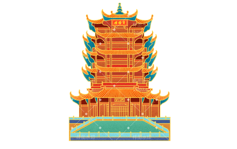 中国风-金边国潮建筑插画2