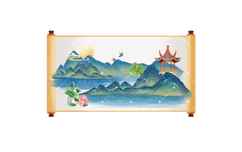 手绘园林卷轴元素4
