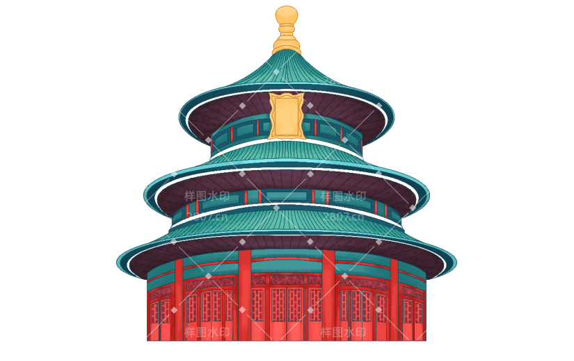 手绘-中国风文化建筑创意贴纸10