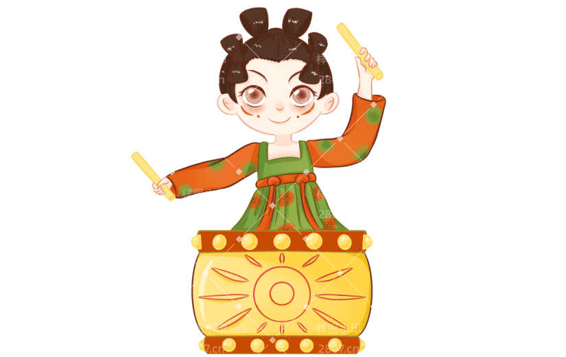 手绘-中国风乐器演奏人物-大鼓