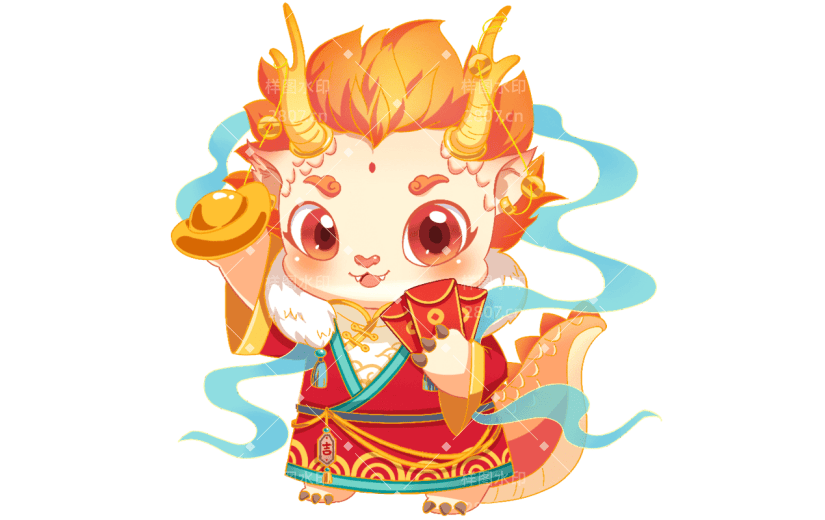春节新年新春过年龙年手绘插画国潮龙生肖元素
