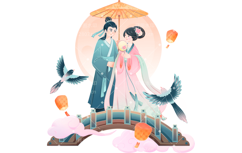 中国风七夕情人节浪漫喜鹊古风贴纸