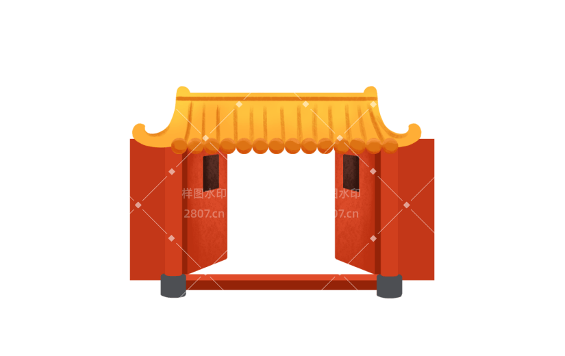 卡通感春节大门元素贴纸