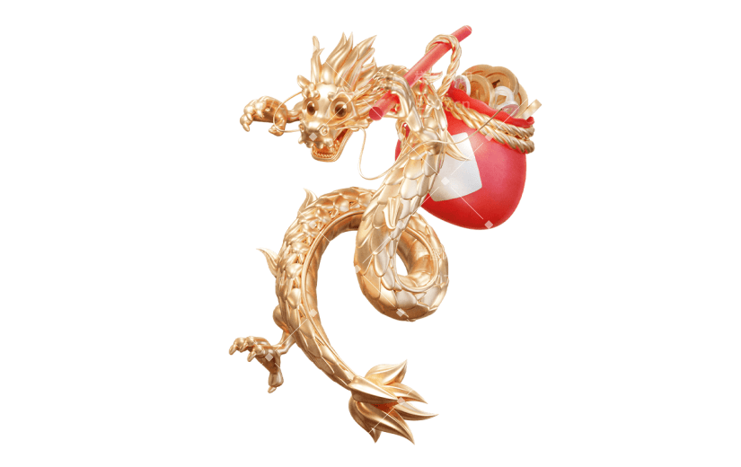 春节新年新春龙年中式3D金属福袋龙动物元素素材