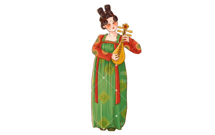 弹乐器的仕女形象人物元素