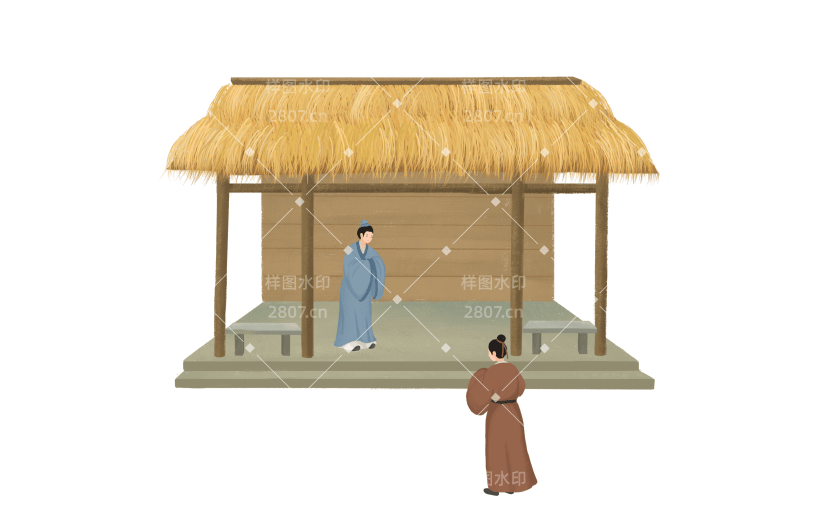 手绘立体古代驿站草棚元素5