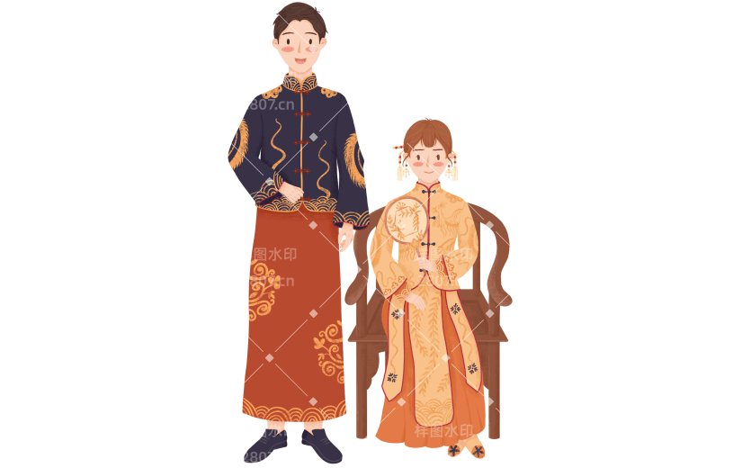 手绘中式婚礼新人贴纸