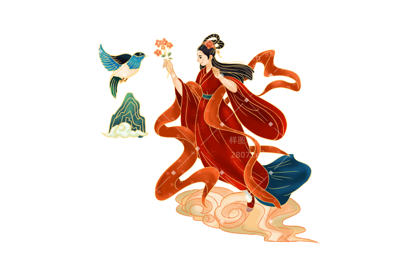 金边中国风七夕节元素贴纸15