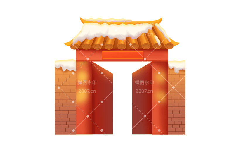 卡通感春节大门元素贴纸