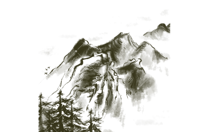 中国风山水植物套系贴纸山