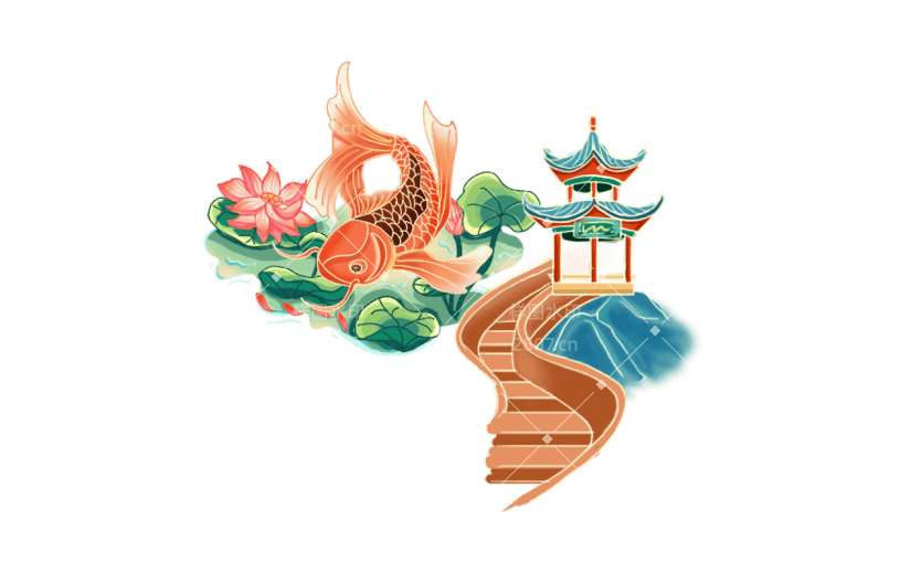 中国风国庆节鲤鱼元素贴纸
