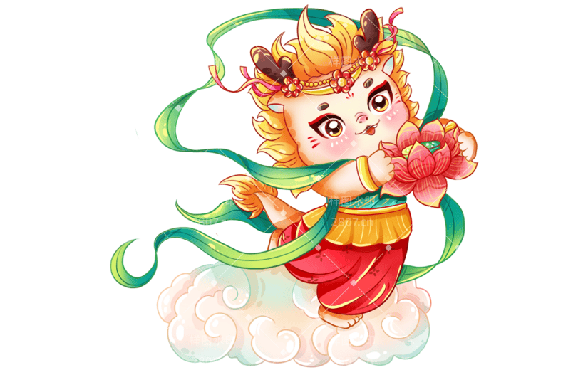 龙年春节新春新年过年除夕古风飞天龙生肖组合元素素材